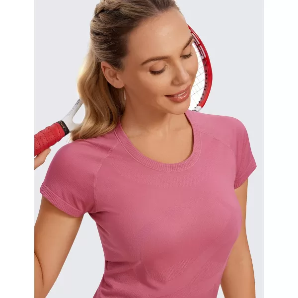 CRZ YOGA Seamless Workout Shirts for Women Short Sleeve Sports Tees Quick Dry Breathable Gym Athletic TopsCherry Pink