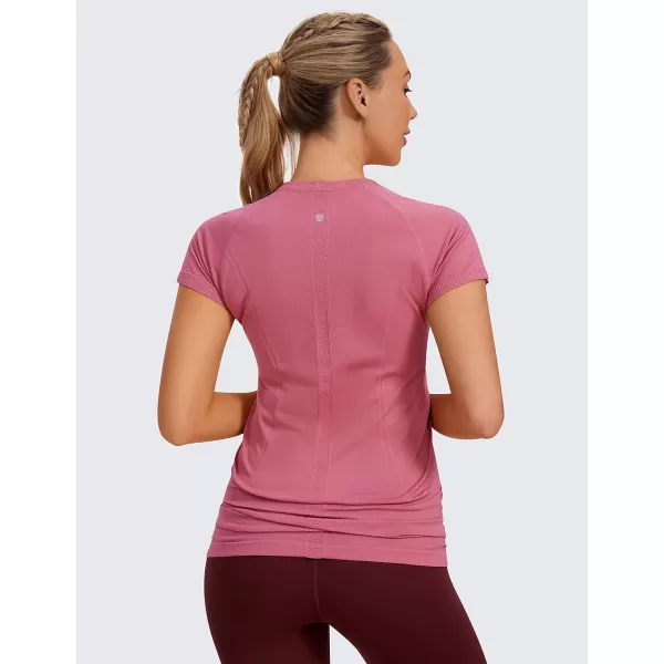 CRZ YOGA Seamless Workout Shirts for Women Short Sleeve Sports Tees Quick Dry Breathable Gym Athletic TopsCherry Pink