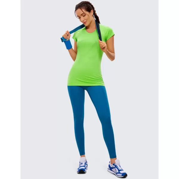 CRZ YOGA Seamless Workout Shirts for Women Short Sleeve Sports Tees Quick Dry Breathable Gym Athletic TopsGreen Glow