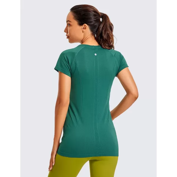 CRZ YOGA Seamless Workout Shirts for Women Short Sleeve Sports Tees Quick Dry Breathable Gym Athletic TopsGreen Jasper