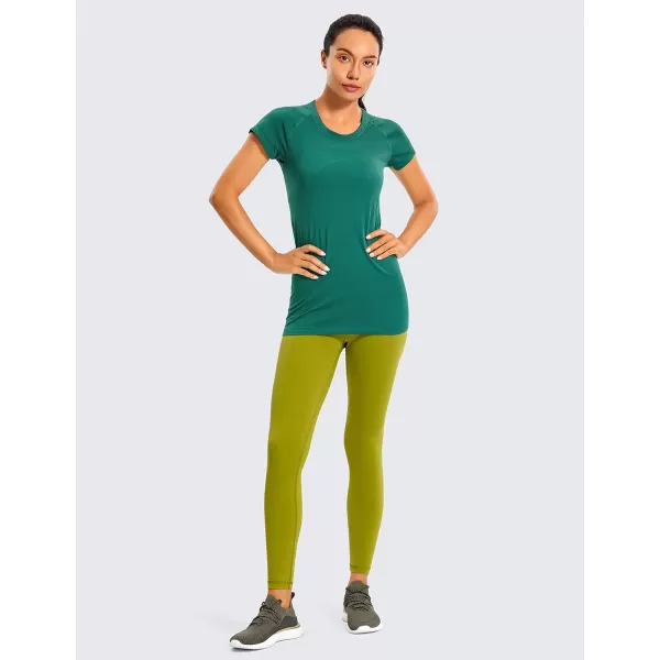 CRZ YOGA Seamless Workout Shirts for Women Short Sleeve Sports Tees Quick Dry Breathable Gym Athletic TopsGreen Jasper