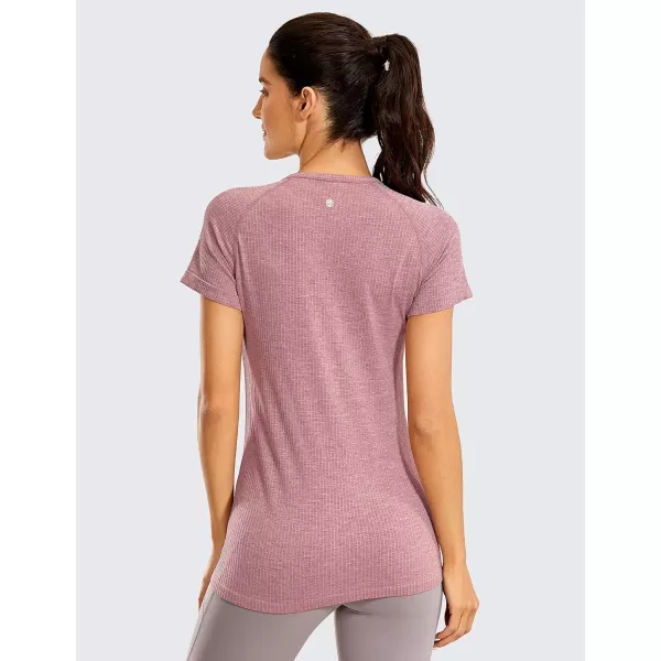 CRZ YOGA Seamless Workout Shirts for Women Short Sleeve Sports Tees Quick Dry Breathable Gym Athletic TopsGrey Rose