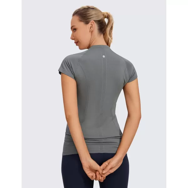 CRZ YOGA Seamless Workout Shirts for Women Short Sleeve Sports Tees Quick Dry Breathable Gym Athletic TopsGrey Sage