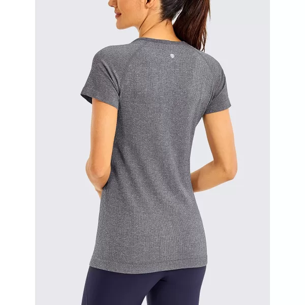 CRZ YOGA Seamless Workout Shirts for Women Short Sleeve Sports Tees Quick Dry Breathable Gym Athletic TopsLight Grey