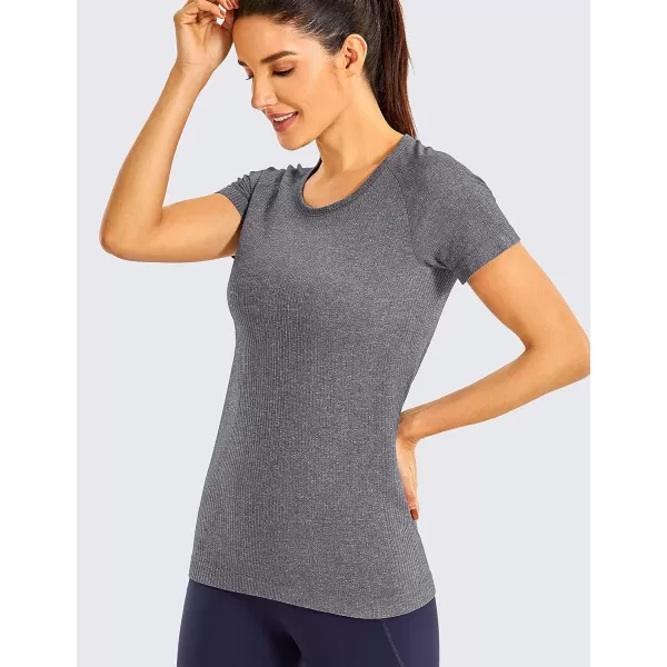 CRZ YOGA Seamless Workout Shirts for Women Short Sleeve Sports Tees Quick Dry Breathable Gym Athletic TopsLight Grey