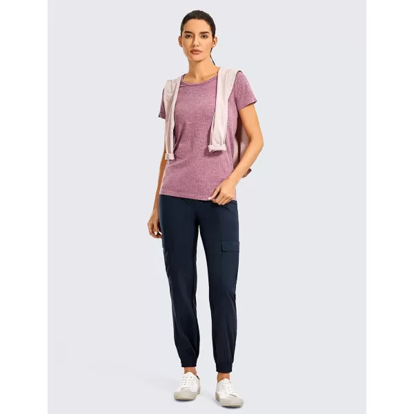 CRZ YOGA Seamless Workout Shirts for Women Short Sleeve Sports Tees Quick Dry Breathable Gym Athletic TopsMisty Merlot Shallow Flower Ash