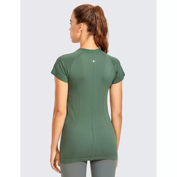 CRZ YOGA Seamless Workout Shirts for Women Short Sleeve Sports Tees Quick Dry Breathable Gym Athletic TopsVibrant Green