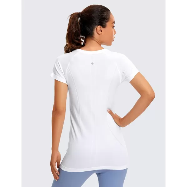 CRZ YOGA Seamless Workout Shirts for Women Short Sleeve Sports Tees Quick Dry Breathable Gym Athletic TopsWhite