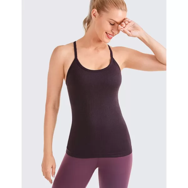 CRZ YOGA Seamless Workout Tank Tops for Women Racerback Athletic Camisole Sports Shirts with Built in BraArctic Plum