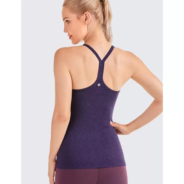 CRZ YOGA Seamless Workout Tank Tops for Women Racerback Athletic Camisole Sports Shirts with Built in BraBerry Purple