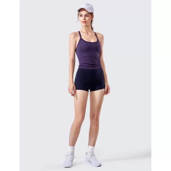 CRZ YOGA Seamless Workout Tank Tops for Women Racerback Athletic Camisole Sports Shirts with Built in BraBerry Purple