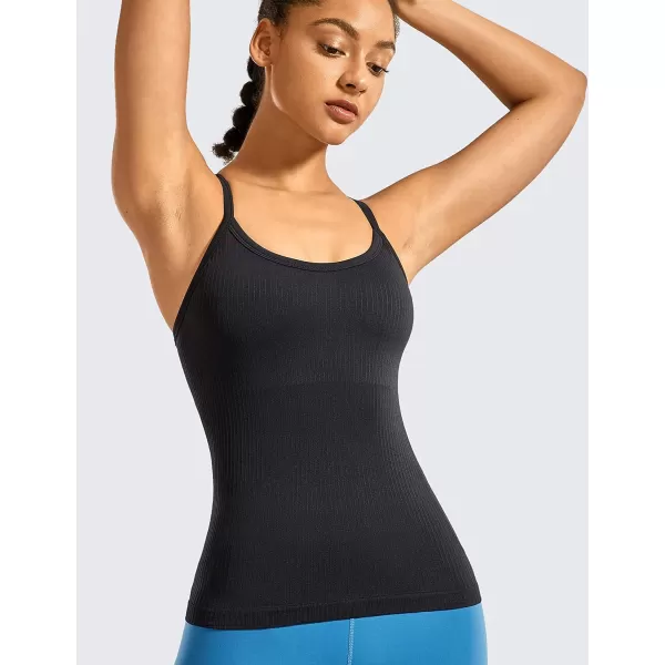 CRZ YOGA Seamless Workout Tank Tops for Women Racerback Athletic Camisole Sports Shirts with Built in BraBlack