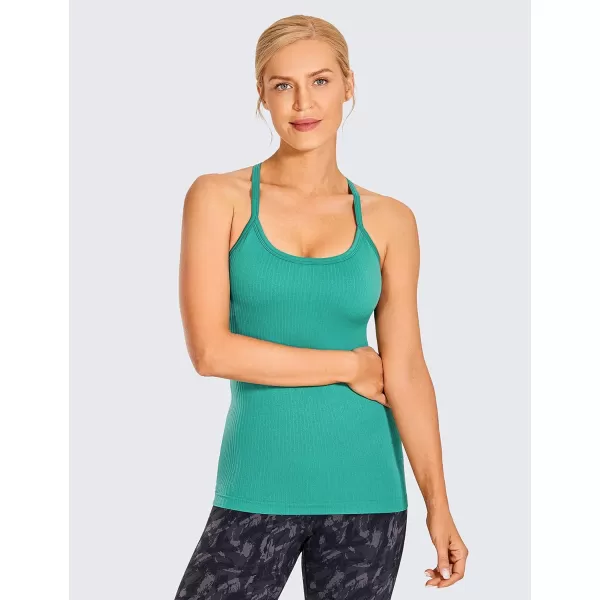 CRZ YOGA Seamless Workout Tank Tops for Women Racerback Athletic Camisole Sports Shirts with Built in BraBottle Gray Green