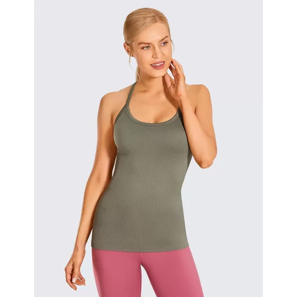 CRZ YOGA Seamless Workout Tank Tops for Women Racerback Athletic Camisole Sports Shirts with Built in BraDark Green