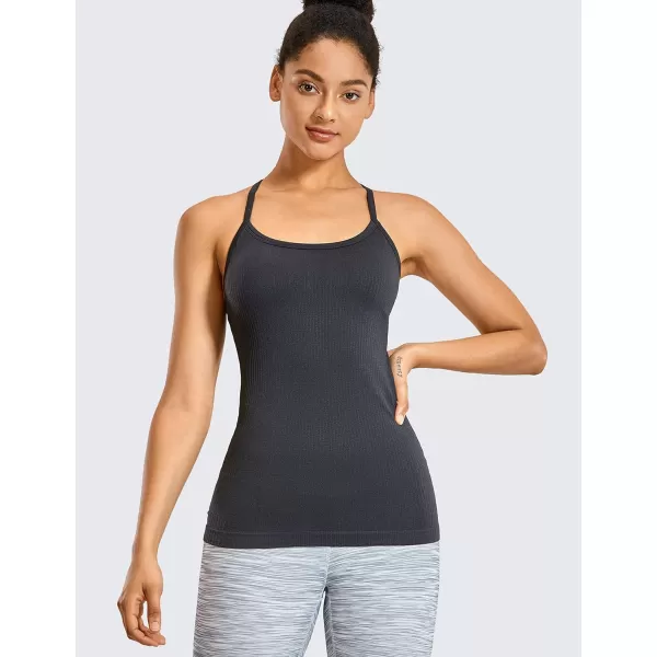 CRZ YOGA Seamless Workout Tank Tops for Women Racerback Athletic Camisole Sports Shirts with Built in BraDark Grey