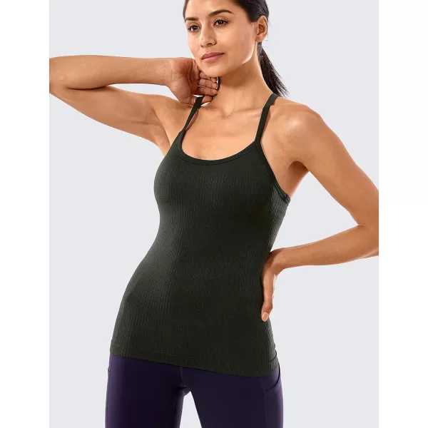 CRZ YOGA Seamless Workout Tank Tops for Women Racerback Athletic Camisole Sports Shirts with Built in BraDark Olive