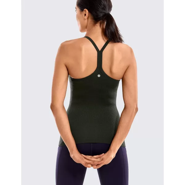 CRZ YOGA Seamless Workout Tank Tops for Women Racerback Athletic Camisole Sports Shirts with Built in BraDark Olive