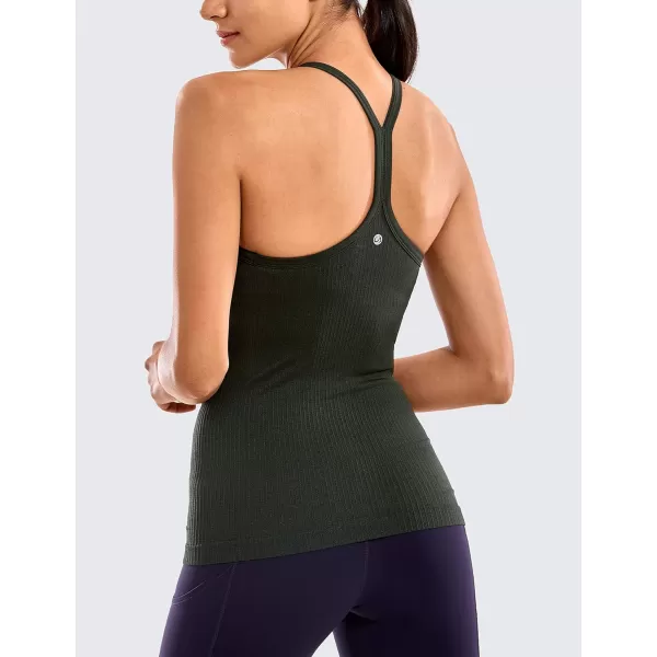 CRZ YOGA Seamless Workout Tank Tops for Women Racerback Athletic Camisole Sports Shirts with Built in BraDark Olive