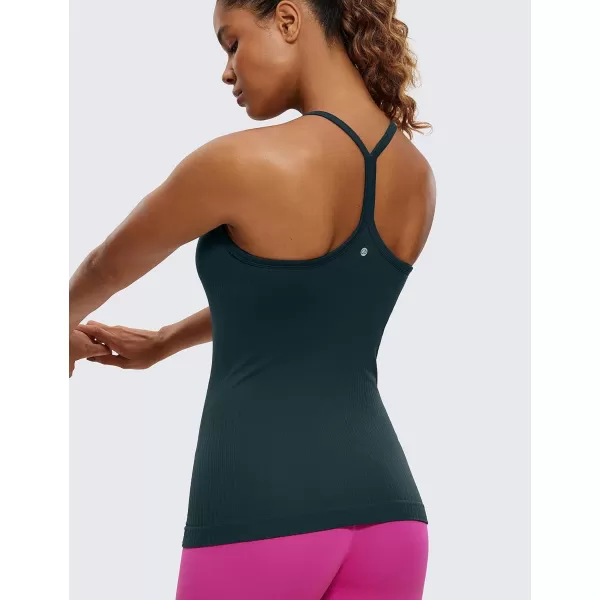 CRZ YOGA Seamless Workout Tank Tops for Women Racerback Athletic Camisole Sports Shirts with Built in BraForest Dark Green