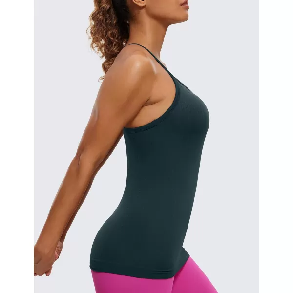 CRZ YOGA Seamless Workout Tank Tops for Women Racerback Athletic Camisole Sports Shirts with Built in BraForest Dark Green