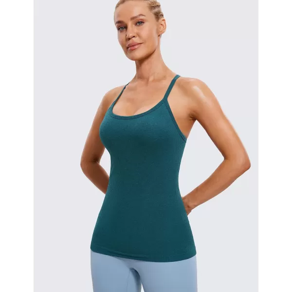 CRZ YOGA Seamless Workout Tank Tops for Women Racerback Athletic Camisole Sports Shirts with Built in BraGreen Jade