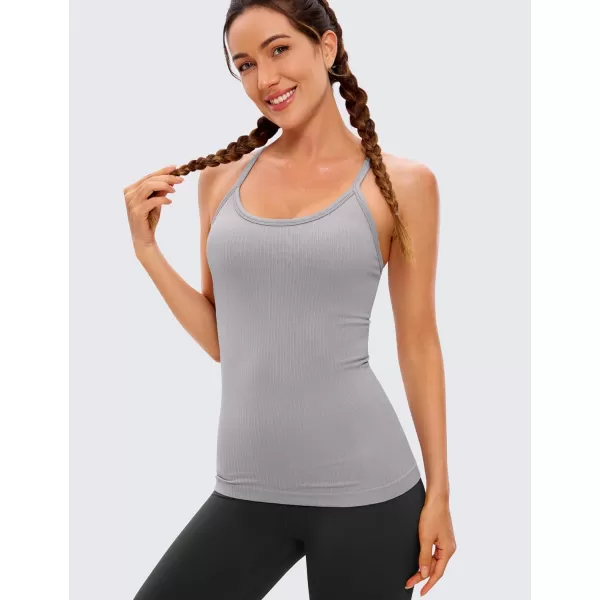 CRZ YOGA Seamless Workout Tank Tops for Women Racerback Athletic Camisole Sports Shirts with Built in BraGull Gray