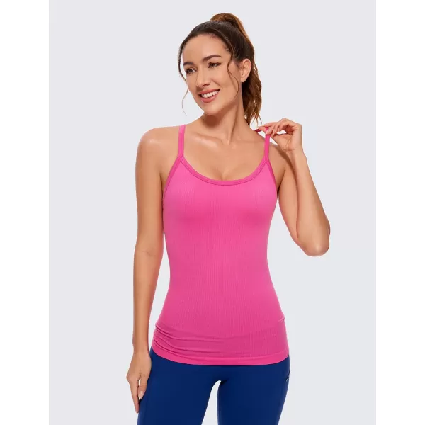 CRZ YOGA Seamless Workout Tank Tops for Women Racerback Athletic Camisole Sports Shirts with Built in BraHibiscus Purple