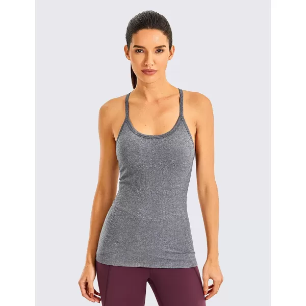 CRZ YOGA Seamless Workout Tank Tops for Women Racerback Athletic Camisole Sports Shirts with Built in BraLight Grey