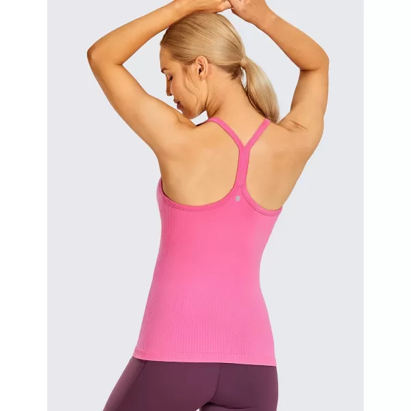 CRZ YOGA Seamless Workout Tank Tops for Women Racerback Athletic Camisole Sports Shirts with Built in BraMagenta