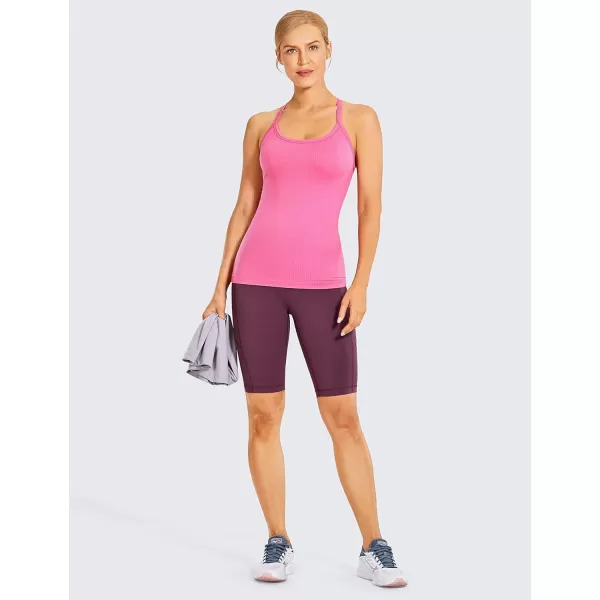 CRZ YOGA Seamless Workout Tank Tops for Women Racerback Athletic Camisole Sports Shirts with Built in BraMagenta