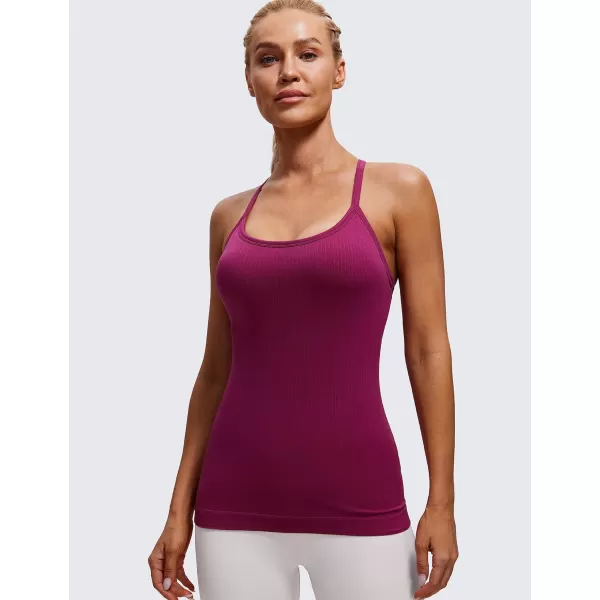 CRZ YOGA Seamless Workout Tank Tops for Women Racerback Athletic Camisole Sports Shirts with Built in BraMagenta Purple