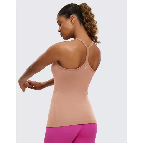 CRZ YOGA Seamless Workout Tank Tops for Women Racerback Athletic Camisole Sports Shirts with Built in BraMocha Mousse