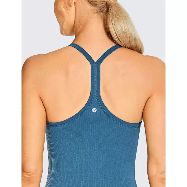 CRZ YOGA Seamless Workout Tank Tops for Women Racerback Athletic Camisole Sports Shirts with Built in BraPetrol Blue