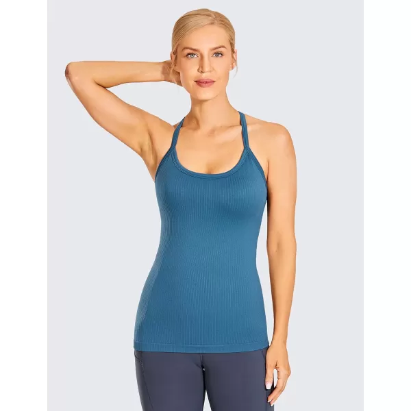 CRZ YOGA Seamless Workout Tank Tops for Women Racerback Athletic Camisole Sports Shirts with Built in BraPetrol Blue