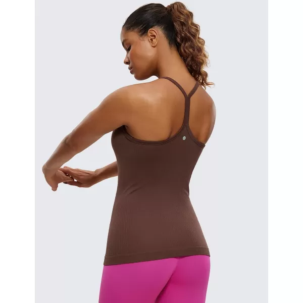 CRZ YOGA Seamless Workout Tank Tops for Women Racerback Athletic Camisole Sports Shirts with Built in BraTaupe