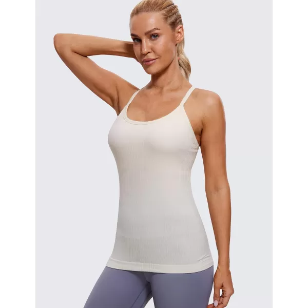 CRZ YOGA Seamless Workout Tank Tops for Women Racerback Athletic Camisole Sports Shirts with Built in BraWhite Apricot