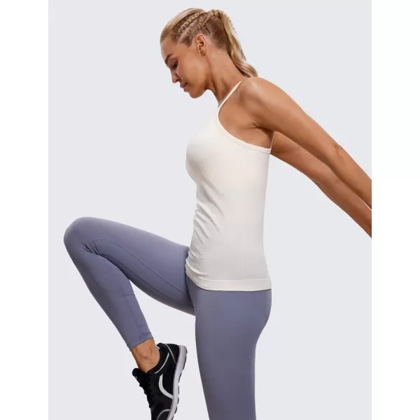 CRZ YOGA Seamless Workout Tank Tops for Women Racerback Athletic Camisole Sports Shirts with Built in BraWhite Apricot