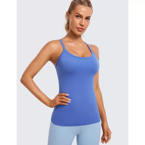 CRZ YOGA Seamless Workout Tank Tops for Women Racerback Athletic Camisole Sports Shirts with Built in BraWild Indigo