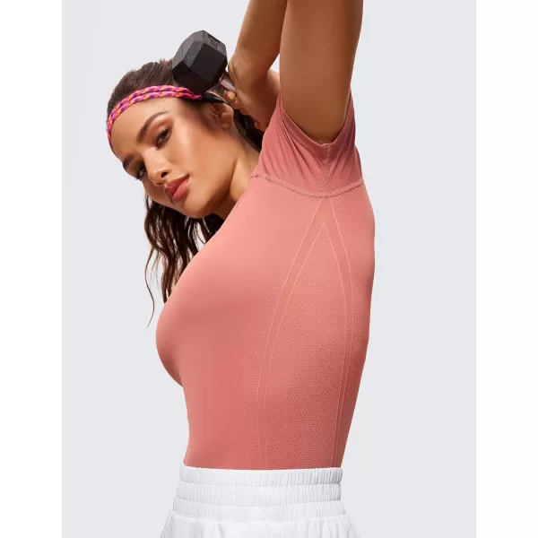 CRZ YOGA Seamless Workout Tops for Women Short Sleeve Athletic Tees Breathable Gym Running Yoga Tshirts ShirtsBriar Rose