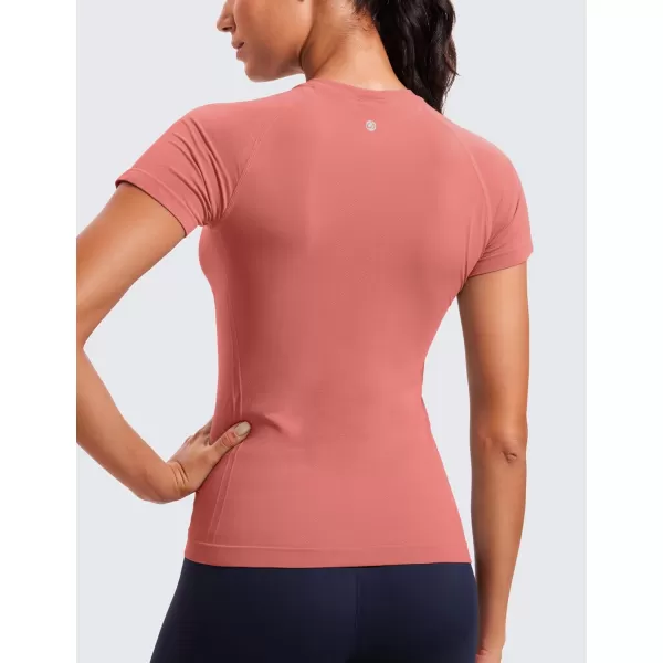 CRZ YOGA Seamless Workout Tops for Women Short Sleeve Athletic Tees Breathable Gym Running Yoga Tshirts ShirtsBriar Rose