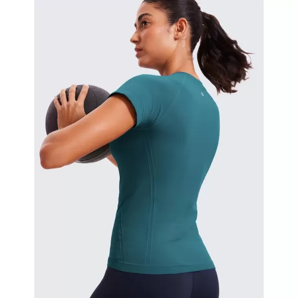 CRZ YOGA Seamless Workout Tops for Women Short Sleeve Athletic Tees Breathable Gym Running Yoga Tshirts ShirtsGreen Jade