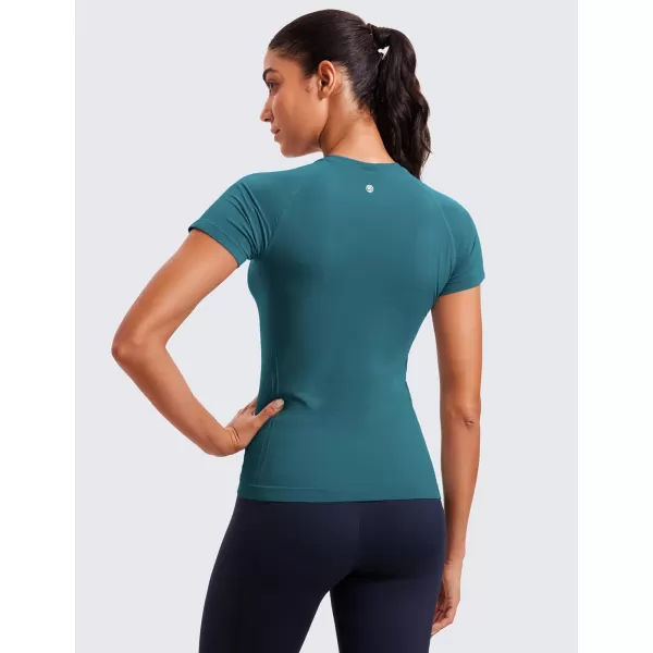 CRZ YOGA Seamless Workout Tops for Women Short Sleeve Athletic Tees Breathable Gym Running Yoga Tshirts ShirtsGreen Jade