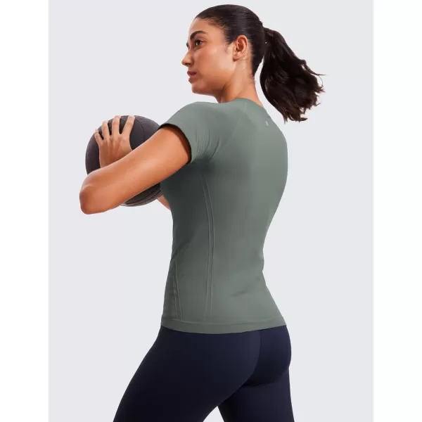 CRZ YOGA Seamless Workout Tops for Women Short Sleeve Athletic Tees Breathable Gym Running Yoga Tshirts ShirtsGrey Sage