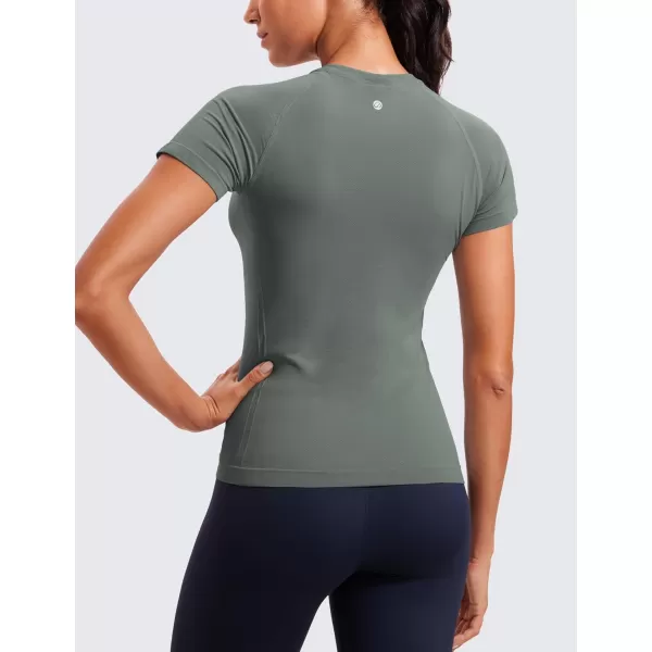 CRZ YOGA Seamless Workout Tops for Women Short Sleeve Athletic Tees Breathable Gym Running Yoga Tshirts ShirtsGrey Sage