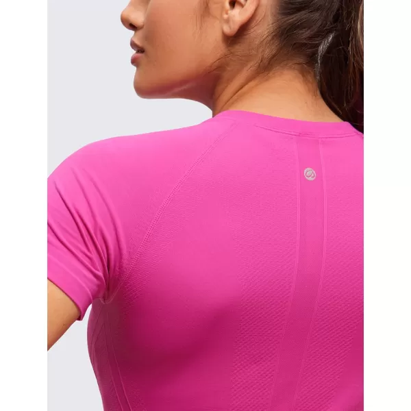 CRZ YOGA Seamless Workout Tops for Women Short Sleeve Athletic Tees Breathable Gym Running Yoga Tshirts ShirtsHibiscus Purple