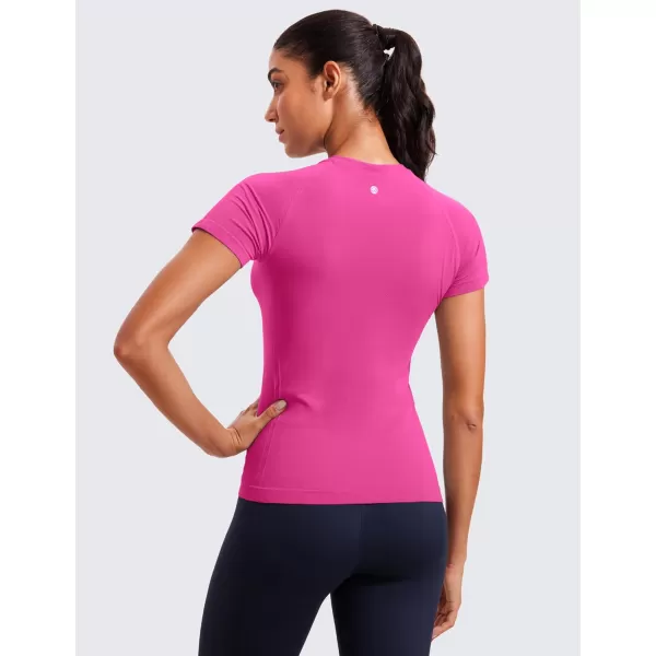 CRZ YOGA Seamless Workout Tops for Women Short Sleeve Athletic Tees Breathable Gym Running Yoga Tshirts ShirtsHibiscus Purple