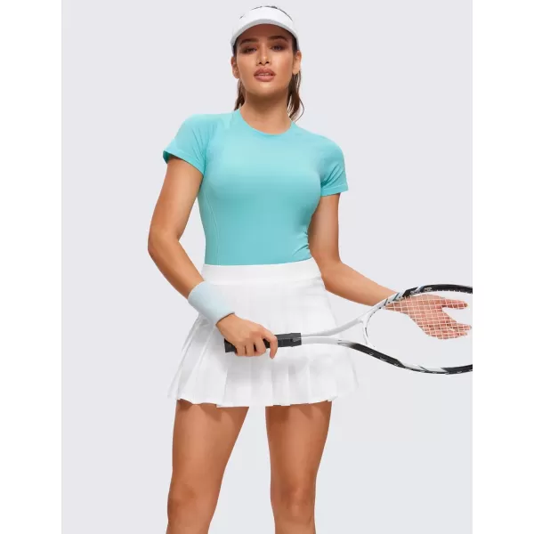 CRZ YOGA Seamless Workout Tops for Women Short Sleeve Athletic Tees Breathable Gym Running Yoga Tshirts ShirtsTurquoise