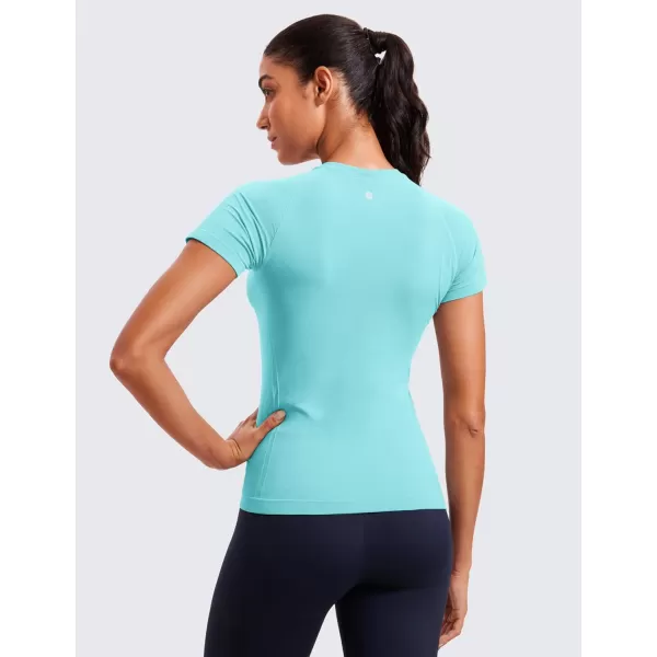 CRZ YOGA Seamless Workout Tops for Women Short Sleeve Athletic Tees Breathable Gym Running Yoga Tshirts ShirtsTurquoise