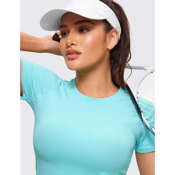 CRZ YOGA Seamless Workout Tops for Women Short Sleeve Athletic Tees Breathable Gym Running Yoga Tshirts ShirtsTurquoise