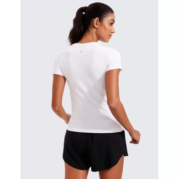 CRZ YOGA Seamless Workout Tops for Women Short Sleeve Athletic Tees Breathable Gym Running Yoga Tshirts ShirtsWhite